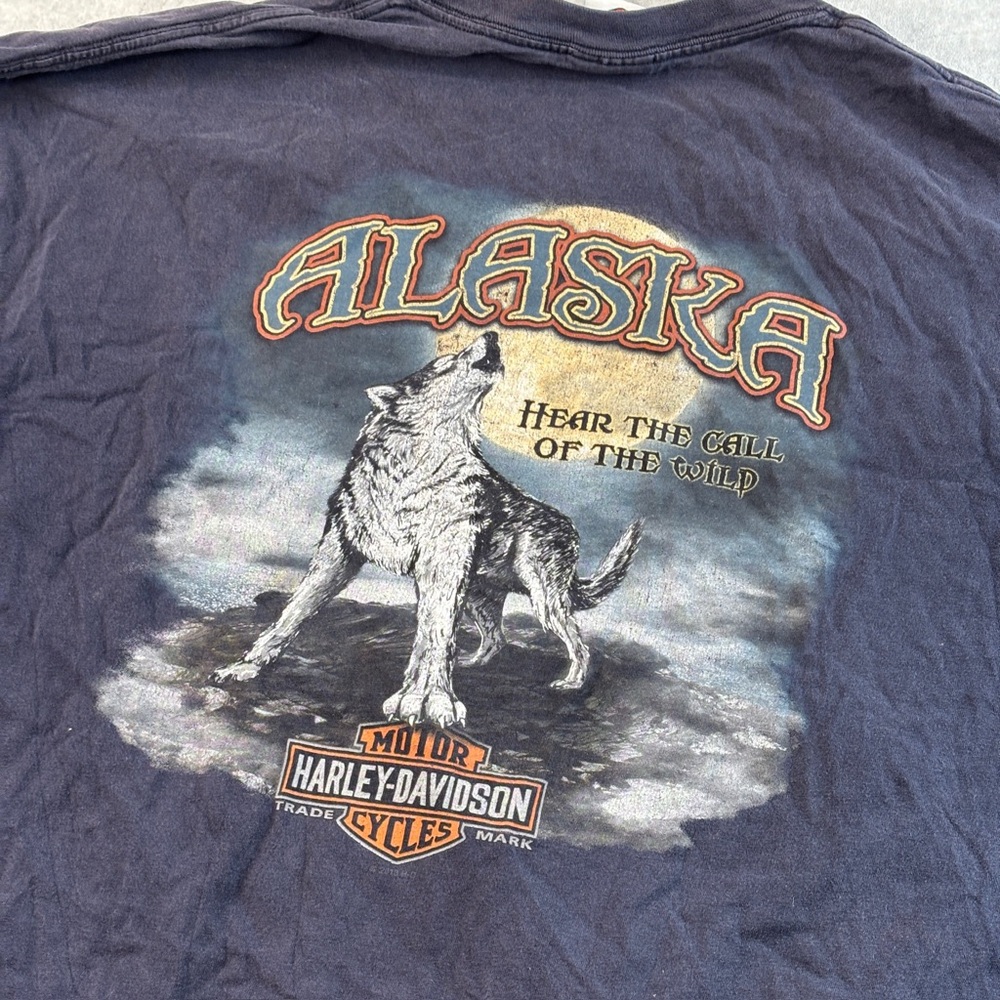 Harley Davidson Alaska‎ Wolf Graphic T-Shirt Vintage Style Biker Tee Size 3XL
